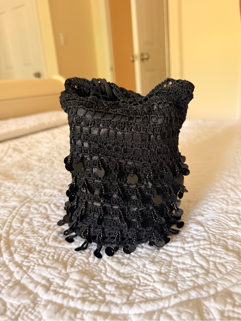 Black Beaded Crochet Evening Bag - Women Accessories